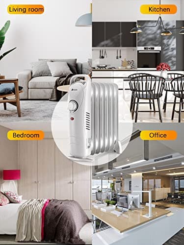 JASUN Oil Filled Radiator Heater with Adjustable Thermostat, Mini Portable Space Heater 700W for Indoor Use, Overheat Safety, Quiet Work, White 7