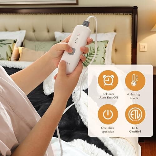 BRILLIO Electric Heated Blanket 72"x84" Full Size Flannel & Sherpa - 4 Heat Settings & 10H Auto Shut Off for Safe Overnight Use, Fast Heating, Machine Washable for Bed, Couch, Office - Dark Gray 5