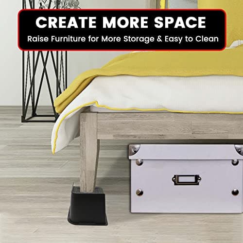 MYMULIKE Bed Risers Heavy Duty, Oversized Furniture Risers, Support Up to 6000 Lbs, Lift 4 inch for Couch, Sofa, Table,Chair (Black 4 Pack, 4 inch) 7