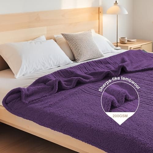 Eydna Electric Heated Blanket Full Size 72"×84" with 9 Heating Levels & 1-10Hs Auto Off，Double Sided Plush Sherpa, Energy Efficient, Machine Washable, for Couch & Bed, Dark Purple 7