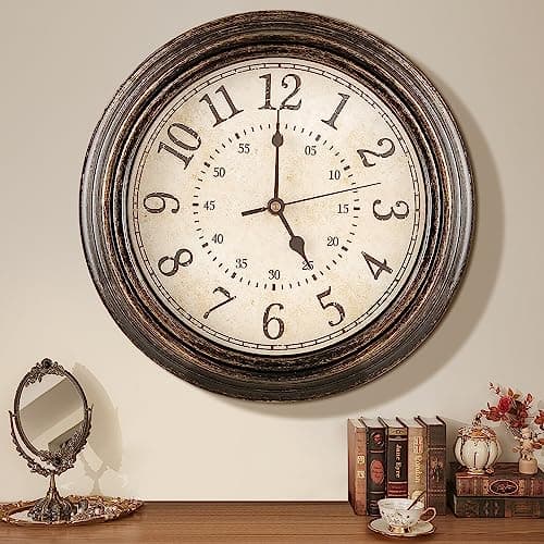 Mubarek Wall Clocks Battery Operated & 12 Inch Large Clock,Keep-Accurate-Time For Living Room Decor,Easy to Read Clock,15dB Quiet Operated,Wall Vintage
