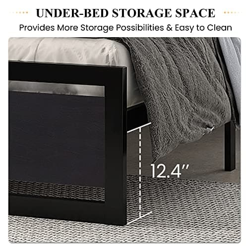 SHA CERLIN Queen Size Bed Frame with Modern Headboard, Heavy Duty Platform Metal Base with Square Footboard and 13 Strong Slats Support, No Box Spring Needed, Black 6