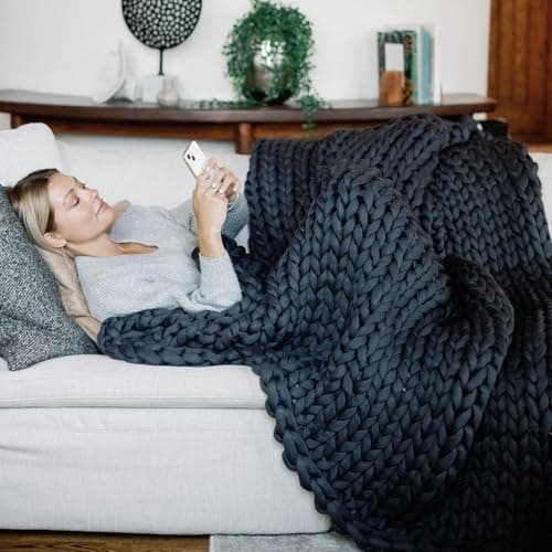 Nuzzie Original Knit Weighted Blanket - Breathable, Cooling, Hand Made Knit Throw Blanket for Sleep - Machine Washable, Stylish Design (Charcoal, Queen | 22lbs | 60"x80")