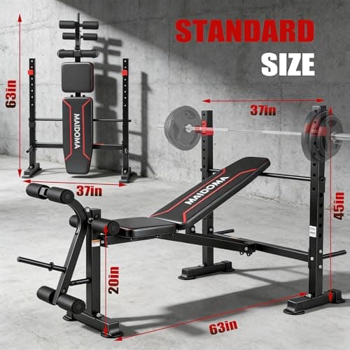 MAIDOMA 750LBS Weight Bench with Bench press rack, Adjustable Workout Bench Set with Leg Extension/Curl,Standard Bench Press Set for Home Gym Full Body Training 5