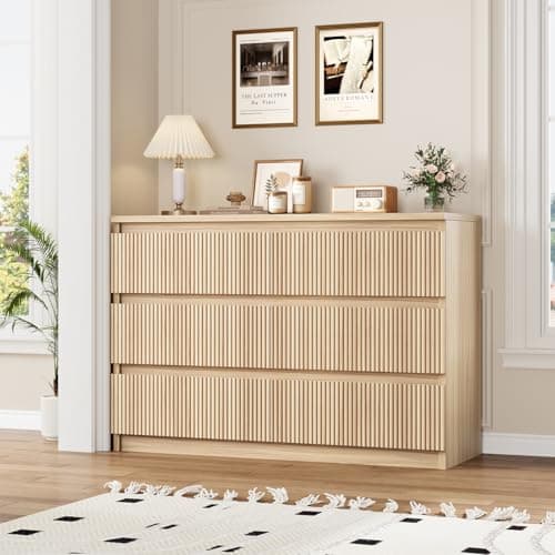 Jocoevol Oak 6 Drawer Dresser for Bedroom, Modern Fluted Dresser, Bedroom Dressers with Drawers, Large Double Wooden Chest of Drawers for Living Room, Hallway 9