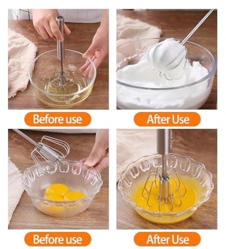 3 Pack Stainless Steel Egg Whisk, Hand Push Rotary Whisk Blender, Versatile Easy Whisk, Hand Push Mixer Stirrer for Beating Eggs, Frothing Milk, Blending, Mixing, Whipping Smoothies & Shakes 5