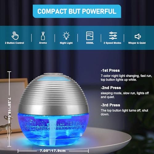 ap airpleasure Water-Based Purifier Air Washer, Air Revitalizer & Freshener, Air Fresher with 6 Colorful lights for Rooms (Silver) 4