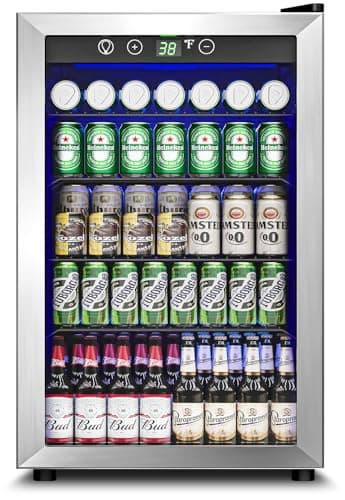 Feelfunn 4.5 Cu.Ft Beverage Refrigerator Cooler - 145 Can Mini Fridge Glass Door for Soda Beer Wine, Small Refrigerator for Bedroom Office Home Bar, 4 Adjustable Shelves, Silver