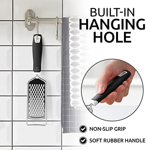 Zulay Kitchen Professional Cheese Grater Stainless Steel - Durable Rust-Proof Metal Lemon Zester Grater With Handle - Flat Handheld Grater For Cheese, Chocolate, Spices, And More - Black 5