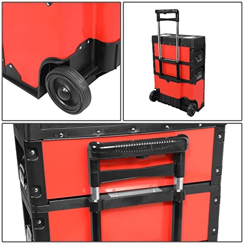 ‎DNA MOTORING 19.5" x 28.5" x 12" ‎3-Tier Stackable Separate Hand Case Tool Boxes Trolley, 3-in-1 Storage Compartments, Red, TOOLS-00222 6