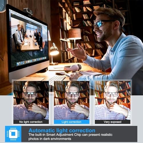 LUMCAI Webcam 1080P with Microphone and Webcam Cover Plug and Play with Auto Light Correction for Laptop PC Desktop for Live Streaming Video Call Conference Online Lessons Game 5