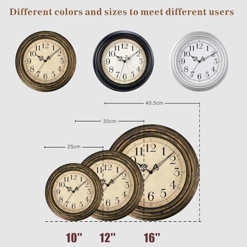 Plumeet Small Retro Wall Clock, 10'' Non Ticking Classic Silent Vintage Wall Clocks Decorative Kitchen Living Room Bedroom - Battery Operated 6