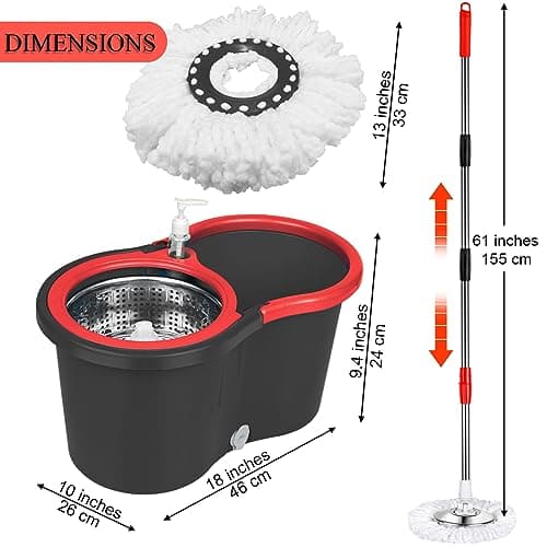 Spin Mop and Bucket with Wringer Set, 360° Spinning Mop Bucket System with 3 Microfiber Mop Replacement Heads and 61" Stainless Steel Adjustable Handle for Floor Cleaning 2