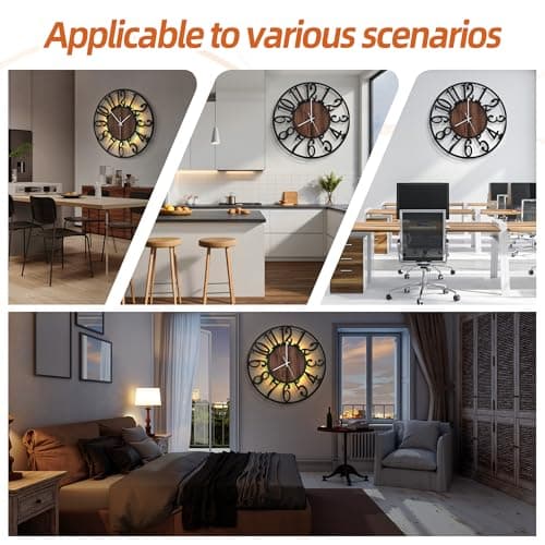 LEIKE Large Wall Clocks with Night Light Battery Operated,Silent Non Ticking,Rustic Modern Big Wood Clock for Living Room, Bedroom,Kitchen,Farmhouse,Office,Home Decor-20 Inch(Black-Arabic Number) 6