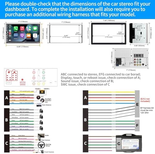 7" Double Din Car Stereo Compatible with Wireless Apple CarPlay & Android Auto, 240W 4.2-Channel Dual Subwoofer Ports, Touchscreen, Bluetooth 5.3, Mirrorlink, Backup Camera, FM/AM Car Radio 6
