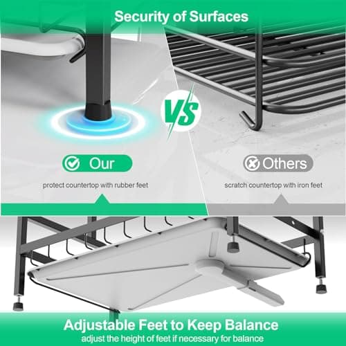 Swedecor Dish Drying Rack - 2 Tier Dish Rack with Drain Spout, Rust Resistant Dish Drainer with Cup Holder and Utensil Holder for Kitchen Countertop Small Saving Space, Black 6