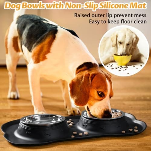 Hubulk Pet Dog Bowls 2 Stainless Steel Dog Bowl with No Spill Non-Skid Silicone Mat + Pet Food Scoop Water and Food Feeder Bowls for Feeding Small Medium Large Dogs Cats Puppies (S, Black) 6
