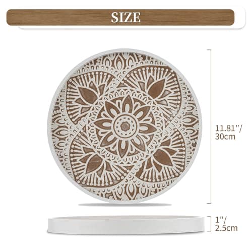 Hanobe Decorative Serving Tray Round: Farmhouse Coffee Table Decor Boho White Mandala Trays for Living Room Kitchen Bathroom Display 5
