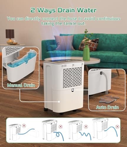 Dehumidifier 2500 Sq.Ft 30 Pint, Dehumidifiers with Drain Hose, 0.66 Gallon Water Tank, RUWORA Dehumidifiers for Home Basement Bedroom Bathroom, Overflow Protection, 24H Timer 5