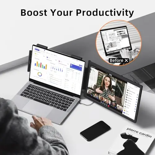 MAGICRAVEN Laptop Screen Extender, 14" 1080P IPS Portable Monitor Travel Monitor for 14"-16.1" Laptops with USB-C/HDMI Port, Plug and Play Attachment Screen for Windows/Mac/Android/Switch/PS5/Xbox 4