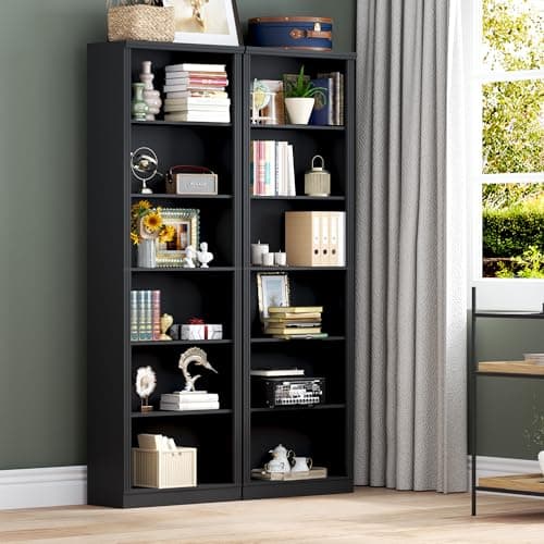 BORNOON 75" Tall Bookshelf, 6-Tier Floor Standing Bookcase with Adjustable Shelves, 24" Wide Open Storage Shelf, Modern Display Organizer for Home Office, Living Room, Bedroom, Study 7