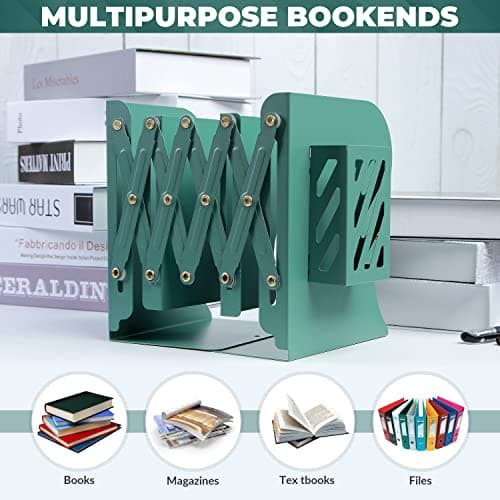 Auxu Adjustable Desk Storage Bookends with Pen Stand Holder – 2-in-1 Bookend and Pen Stand – Telescopic Design – Expands Up to 20” – Multipurpose and Versatile – Desktop Accessory 5