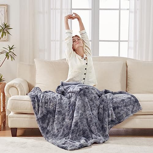 Westinghouse Electric Heated Throw Blanket, Faux Fur with 6 Heating Levels & Auto Off, Soft Cozy Sherpa Washable Blanket (50" x 60", Grey) 6