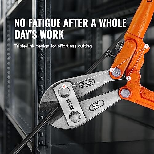 VEVOR Bolt Cutter, 14" Lock Cutter, Bi-Material Handle with Soft Rubber Grip, Chrome Molybdenum Alloy Steel Blade, Heavy Duty Bolt Cutter for Rods, Wires, Bolts, Cables, Rivets, and Chains 5