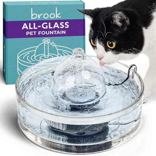 Brook Glass Pet Fountain (90oz/2.7L) – Cat & Dog Water Fountain – Glass Cat Fountain & Automatic Water Dispenser for Drinking