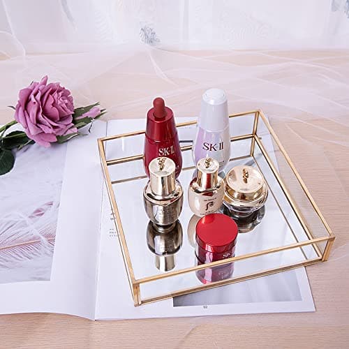 Sooyee Rectangle Mirror Decorative Tray, Gold can Hold Perfume, Jewelry, Cosmetics, Makeup, Magazine and More, for Vanity,Dresser,Bathroom,Bedroom(12”x8”) 6