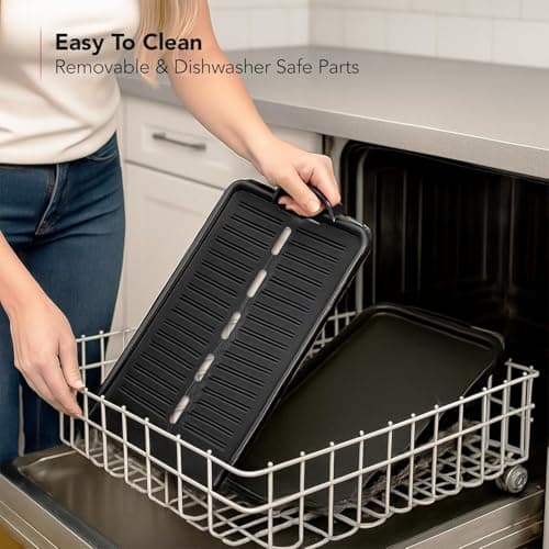 OVENTE Smokeless Indoor Grill, 1500W Electric Portable Korean BBQ Grill with One-Touch Control, LED Smart Display, Tempered Glass Lid, Two Removable Non-Stick and Dishwasher Safe Plates, Black SGR85B 9