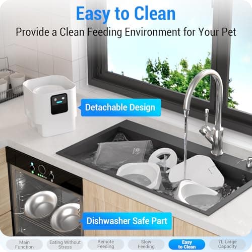 Frienhund Automatic Cat Feeder 2 Cats with Slow Feed: Dual Automatic Dog Feeder with 5G WiFi, Cat Food Dispenser with APP Control for Multiple Pets, Detachable for Easy Clean, Double Pet Bowl - 29 Cup 6