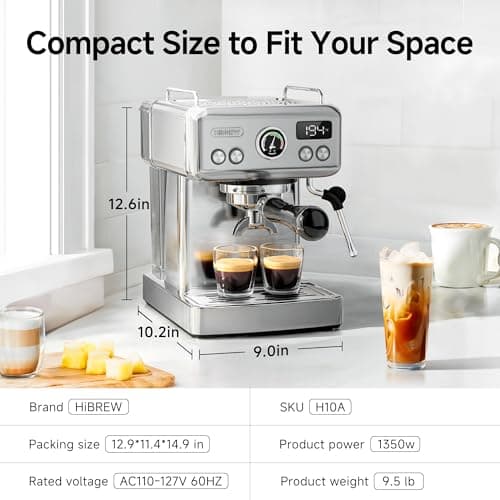 HiBREW Programmable Espresso Machine, H10A, 20-Bar Extraction Pressure, Brushed Stainless Steel, Adjustable Temperature and Cup Volume, 1.8L Removable Water Tank, Steam Wand for Milk Frother, Silver 7