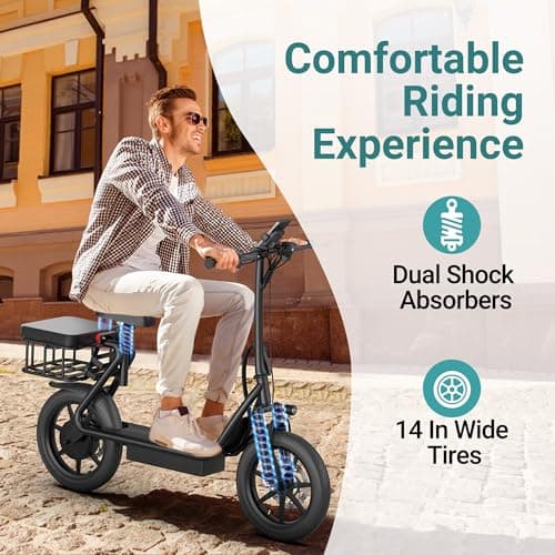 NAVIC T1PRO Electric Scooter Adults, Electric Scooter with Seat, Max 49 Miles Ranges, Top Speed 22 mph, 750W Peak Motor, E Scooter for Pets, Cargo with Back Basket 6