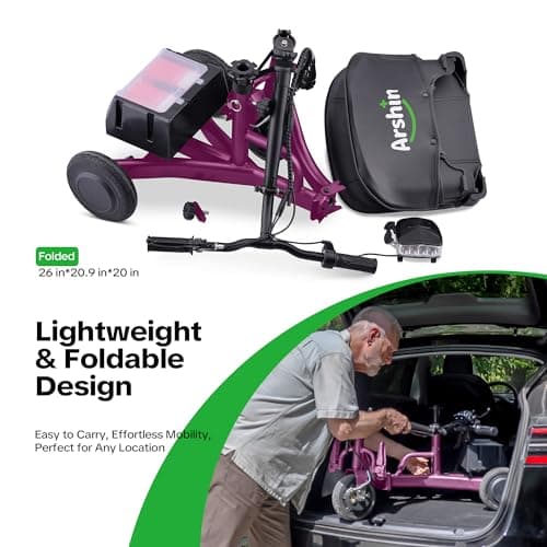 Folding Electric Mobility Scooter for Adults, 50 Lbs Lightweight Portable Electric Scooter, 13KM Range Long Range Power Battery, Height-Adjustable Seat, 300lb Weight Capacity (Purple) 5