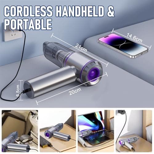 houscly Car Vacuum Portable Cordless 20000PA High Power 4-in-1 Compressed Air Duster & Air Blower & Pump Hand Held Vacuum with Brushless Motor for Car, Home, Office,Camping Ideal Gifts for Men & Women 4