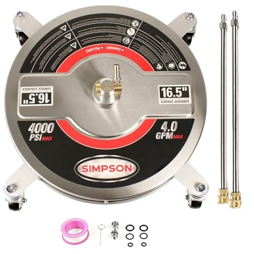 Simpson Cleaning Universal 16.5" Pressure Washer Surface Cleaner, Stainless Steel, for Gas and Electric, Cold Water, 1/4" Quick Connection, Max of 4000 PSI, 80625