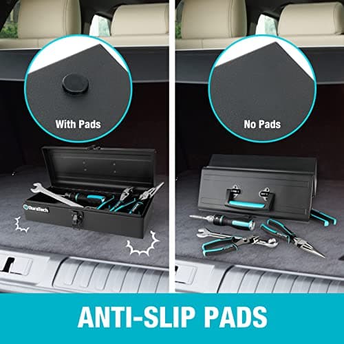 DuraTech Tool Box, 15" Portable Steel Small Tool Box with Metal Latch Closure & Plastic Handle with Anti-slip Base, Multi-Purpose Heavy Duty Toolbox, Black 5