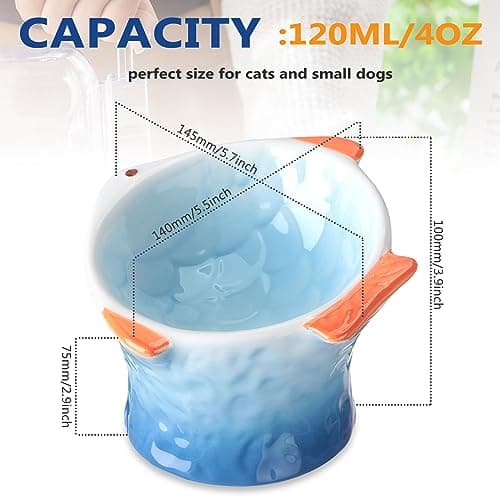 Tioncy 2 Pcs Raised Tilted Ceramic Cat Food Bowl Fish Shape Cute Elevated Slanted Shallow Angled Cat Dish Non Slip Feeder Bowl for Anti-Vomiting and Whisker Fatigue(Blue, Green) 5