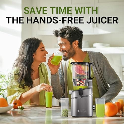AMZCHEF Juicer Machines, 5.3" Extra Self-Feeding Cold Press Juicer for Whole Vegetable & Fruit, Juice Extractor Machine with Large Auger & Triple Strainers, Easy to Clean, High Juice Yield, Grey 5