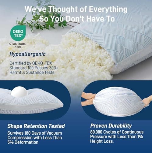 Lyralith Shredded Memory Foam Cooling Soft Bamboo Viscose Pillows King Set of 2, Adjustable Hypoallergenic Hotel Quality Bed Pillows for Side, Stomach or Back Sleeper, Oeko-TEX Certified 7