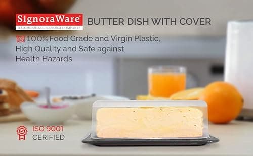 Signoraware Butter Dish with Lid -Butter Keeper Container with Clear Lid for Countertop, Frige- Durable Plastic, Unbreakable Standard Butter Dish Holder For Home, Camping, Multipurpose Bpa Free- Black 7
