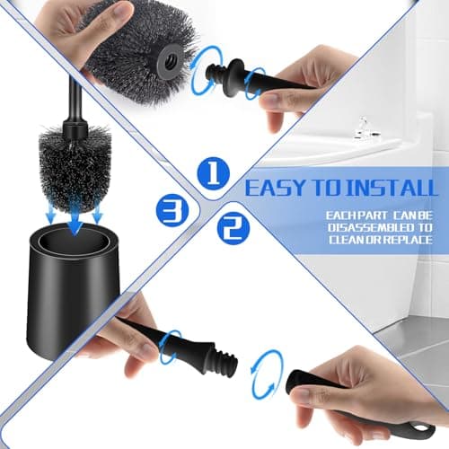 2 Pack Toilet Brush and Holder Set, Long Handle, Non-Slip Grip, Nylon Bristles, Deep Cleaning for Bathroom, Toilet Scrubber- Black 7