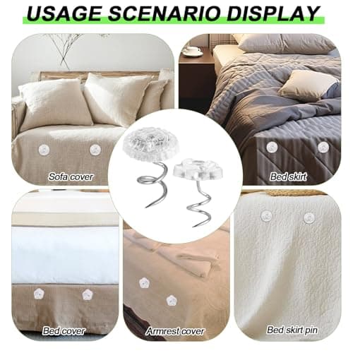 100pcs Bed Skirt Pins, Strong Hold Upholstery Tacks Headliner Pins Flower and Mushroom Clear Heads Spiral Push Pin Twist Pins for Fixing Slipcovers Bedskirts Furniture Drapery Quilt Fabrics in Place 7