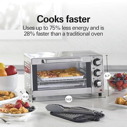 Hamilton Beach Countertop Toaster Oven & Pizza Maker Large 4-Slice Capacity, Stainless Steel (31401) 7