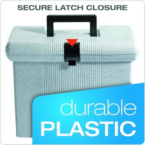 Pendaflex Portable File Box with File Rails, Simple Document Storage, File Bin for Home and Office, Hinged Lid with Double Latch Closure, Granite, 3 Hanging Folders Included, 11" x 14" x 6.5" (41737) 5