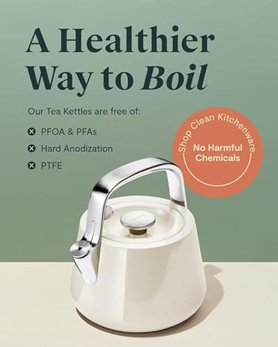 Caraway 2 Quart Whistling Tea Kettle - Durable Stainless Steel Tea Pot - Fast Boiling, Stovetop Agnostic - Non-Toxic, PTFE & PFOA Free - Includes Pot Holder - Cream 5