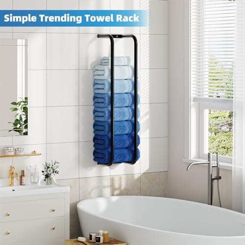 Simple Trending Towel Rack Wall Mounted, Towel Holder for 9 Large Towels, Bathroom Organizer, Black 6