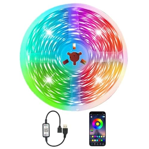 PSTAR Led Strip Lights,50ft Music Sync Color Changing RGB led Strip Lights with App Control Bluetooth LED Lights,USB-Powered,for Room TVs Computer Home Cinema Party Decorations