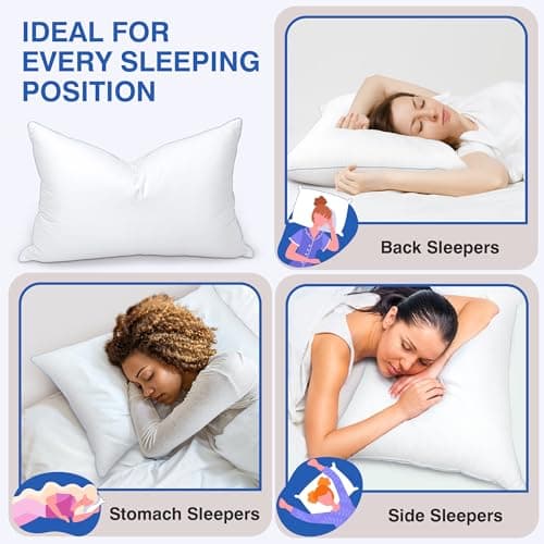 zibroges Goose Feather Pillows Queen Size Pack of 2 - Down Hotel Bed Pillows for Sleeping, Soft 600 Thread Count Cotton Cover, Fluffy Support Surround Fill Polyester for Side, Back, Stomach Sleepers 7